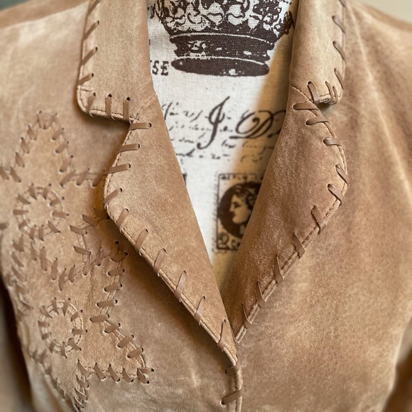 ~~ Gorgeous  Leather Suede Stitched Design Blazer Jacket ~~ - Picture 2 of 5